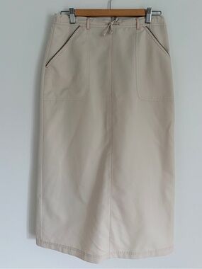 Vintage Women’s Cream Sport Midi Skirt with Front Pockets